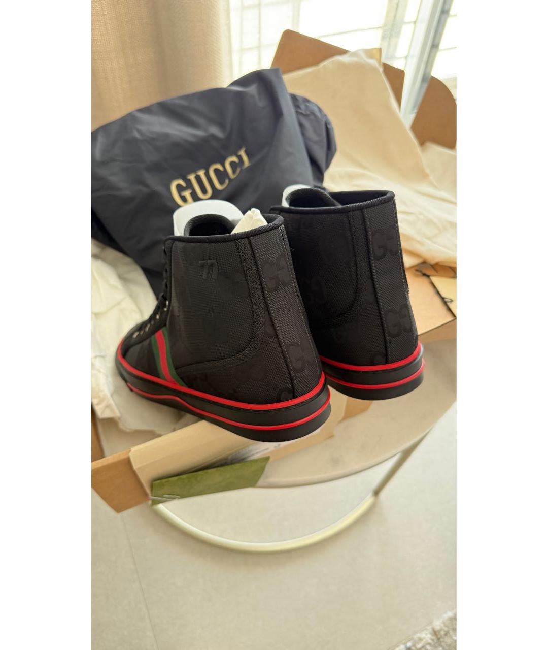 GUCCI Черные текстильные высокие кроссовки / кеды, фото 5