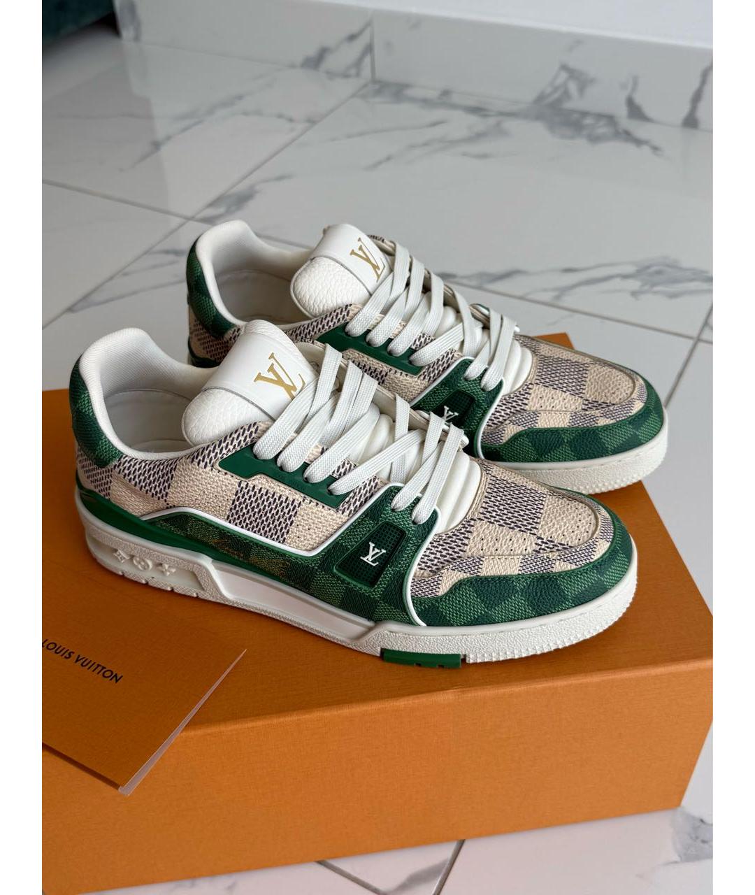 LOUIS VUITTON Зеленые кожаные низкие кроссовки / кеды, фото 9