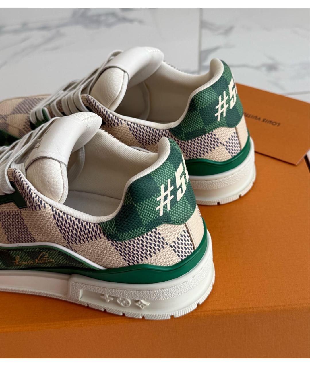 LOUIS VUITTON Зеленые кожаные низкие кроссовки / кеды, фото 4