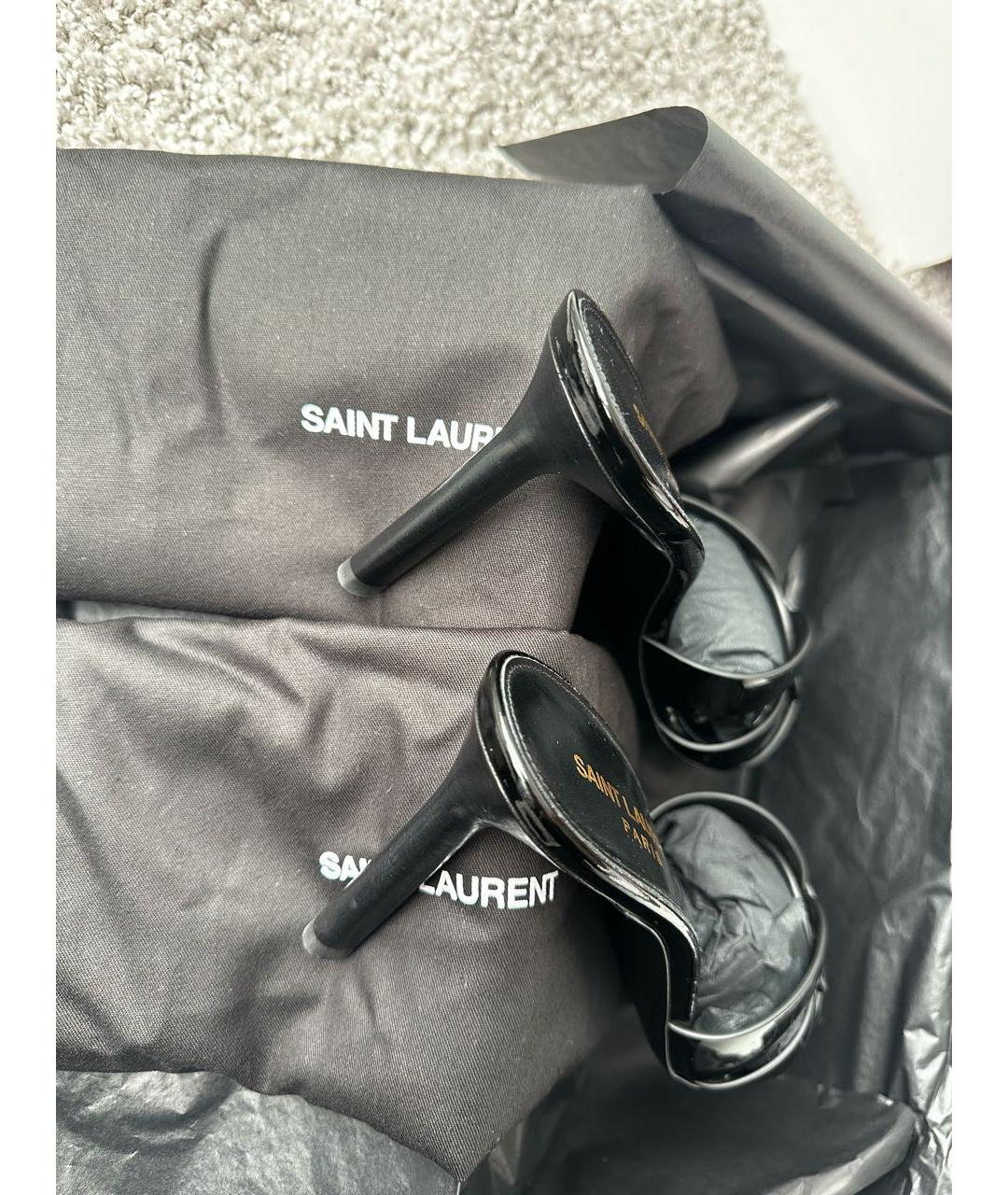 SAINT LAURENT Черные кожаные мюли, фото 7