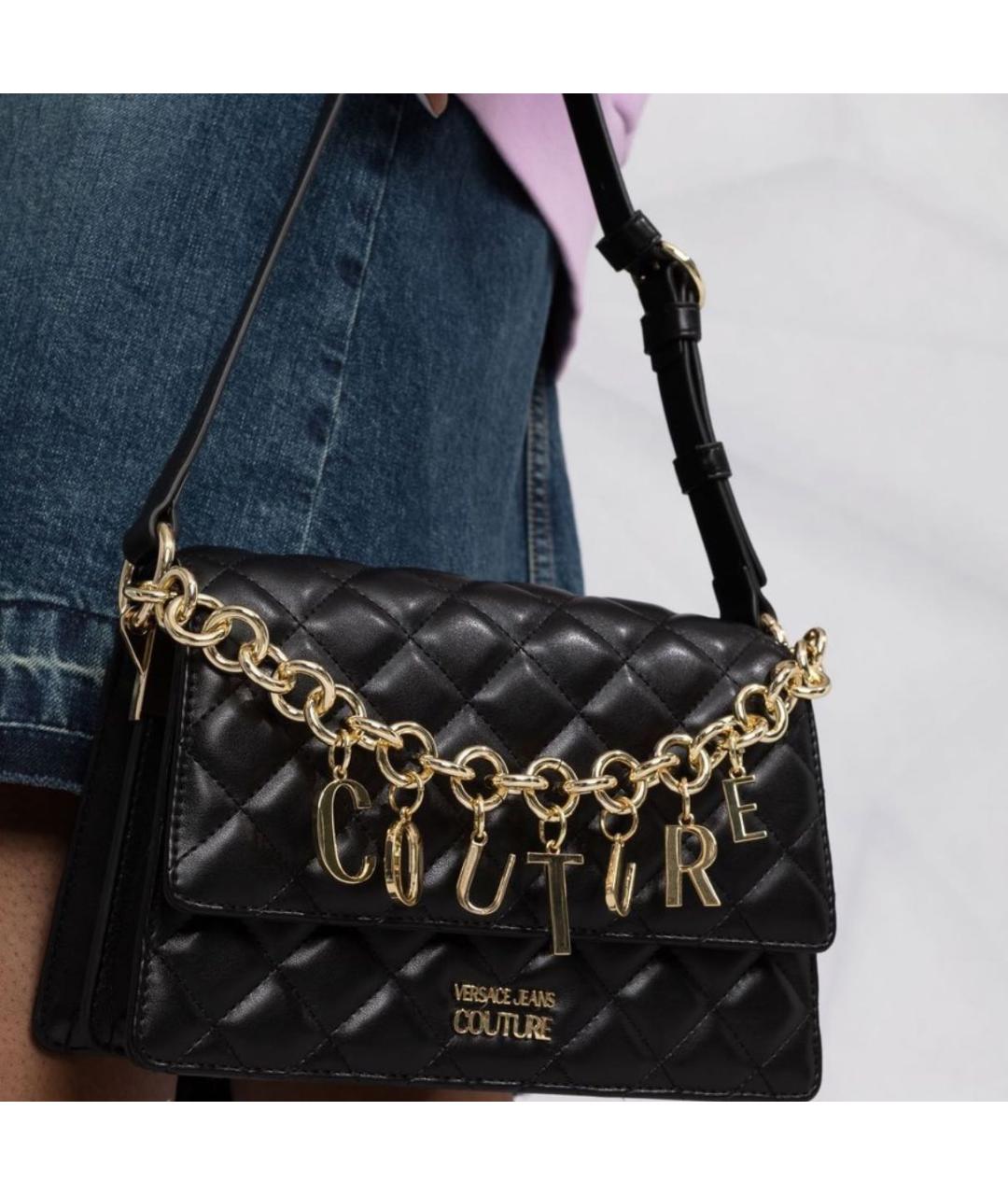 VERSACE JEANS COUTURE Черная кожаная сумка через плечо, фото 4