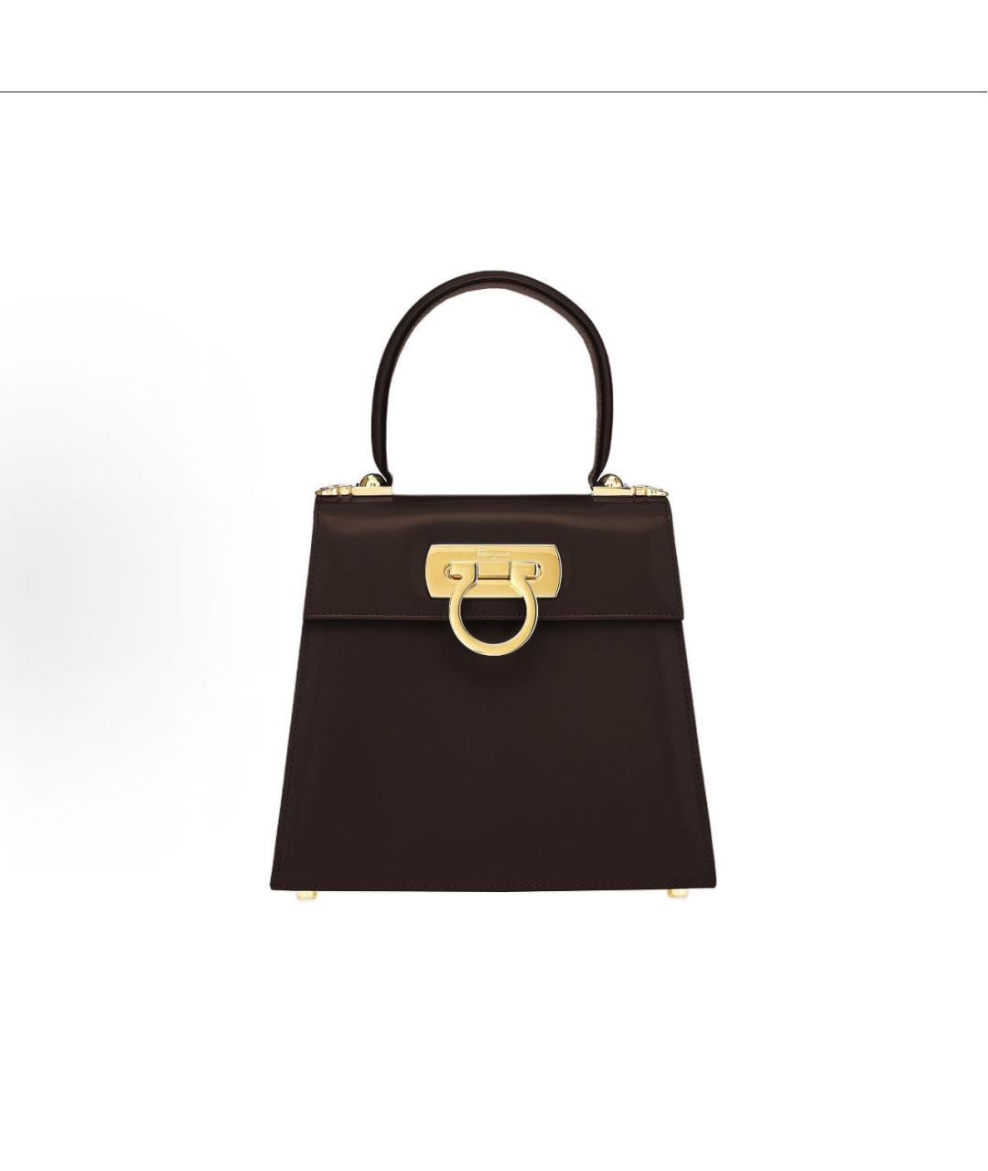 FERRAGAMO Коричневая кожаная сумка с короткими ручками, фото 6