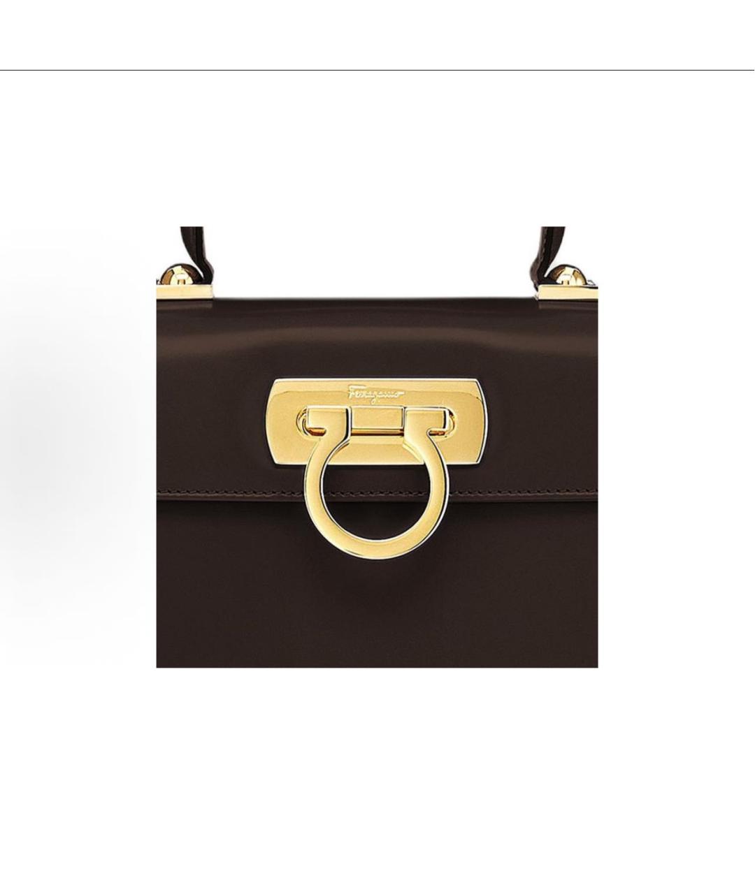 FERRAGAMO Коричневая кожаная сумка с короткими ручками, фото 5