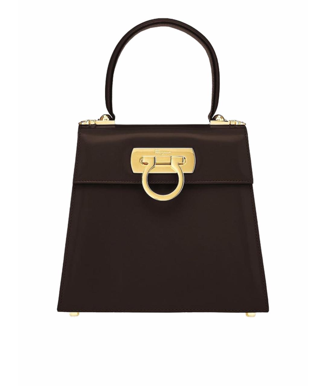 FERRAGAMO Коричневая кожаная сумка с короткими ручками, фото 1
