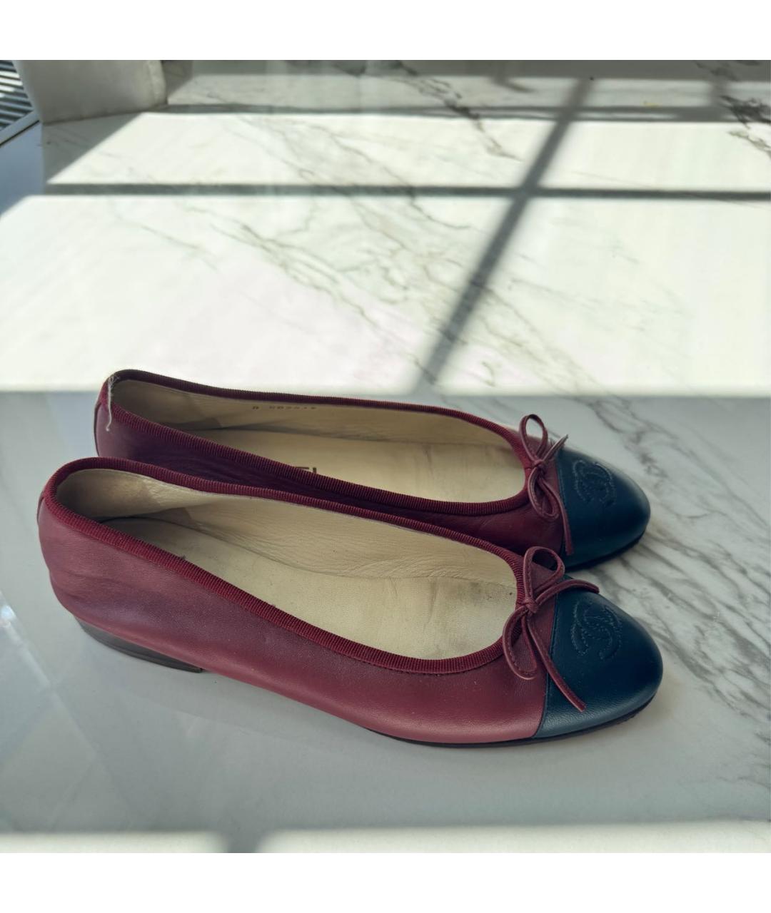 CHANEL Бордовые кожаные балетки, фото 5