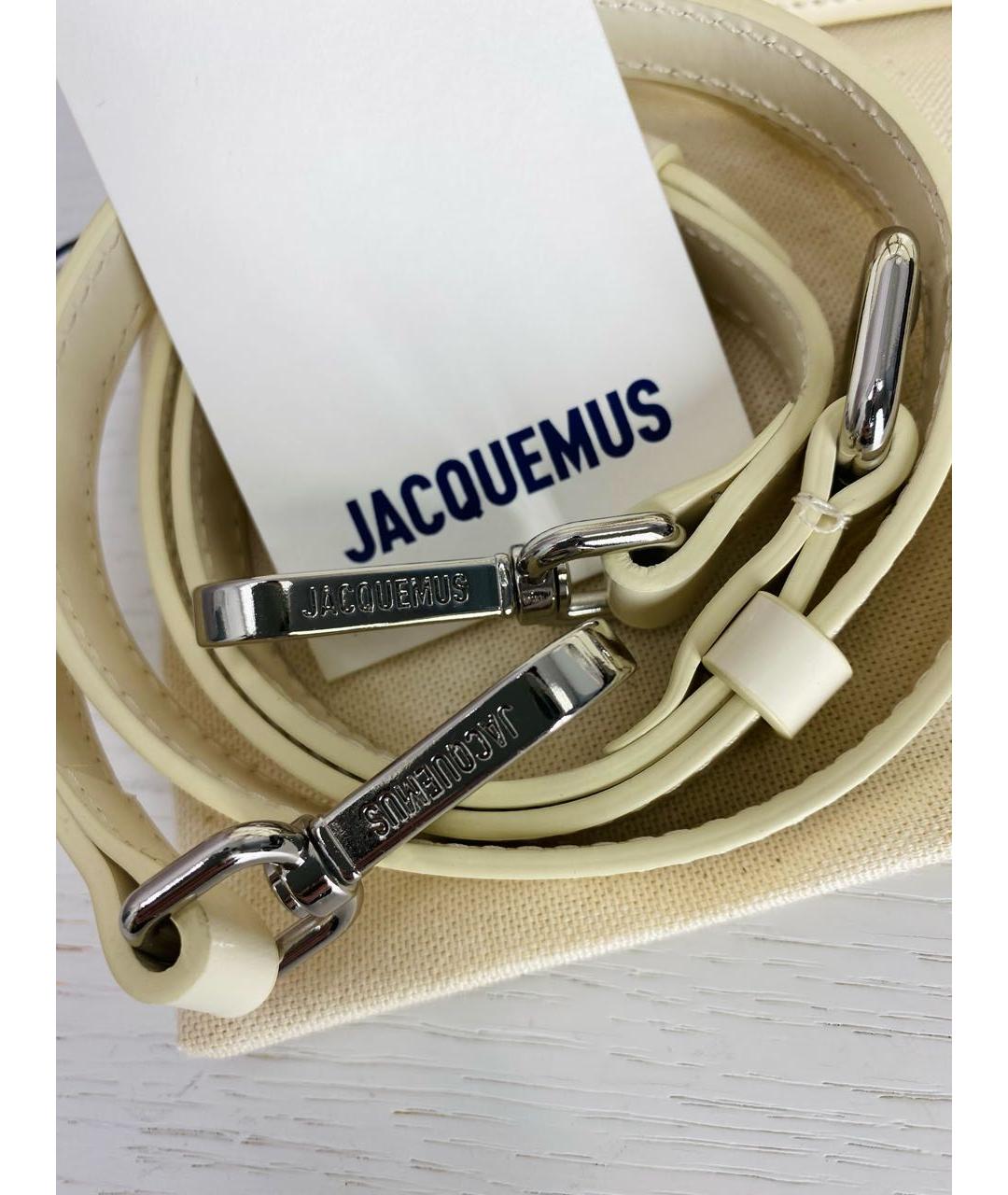JACQUEMUS Бежевая кожаная сумка с короткими ручками, фото 5