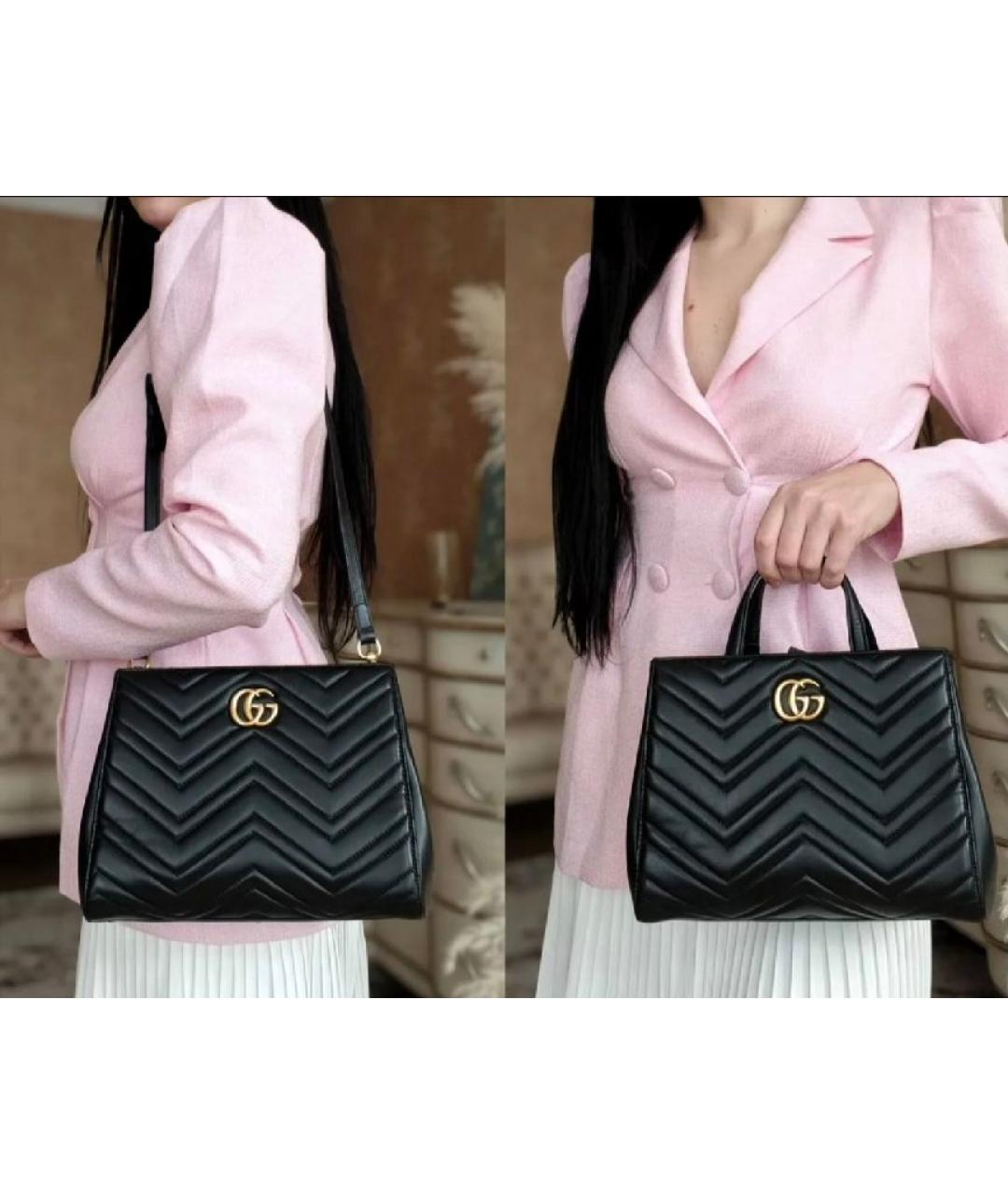 GUCCI Черная кожаная сумка тоут, фото 5