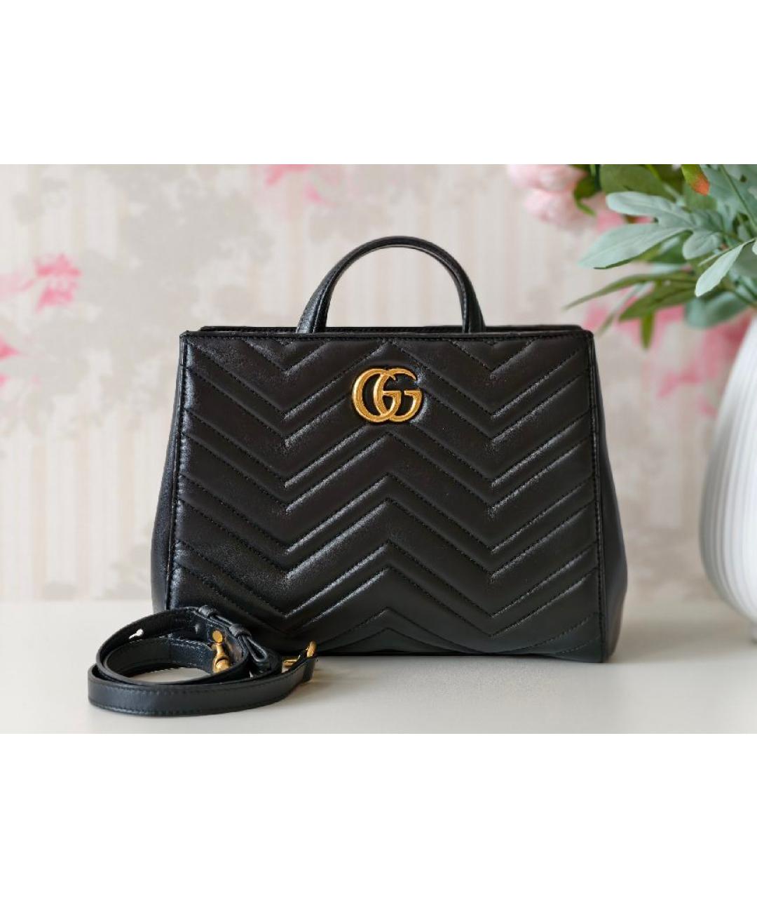 GUCCI Черная кожаная сумка тоут, фото 9