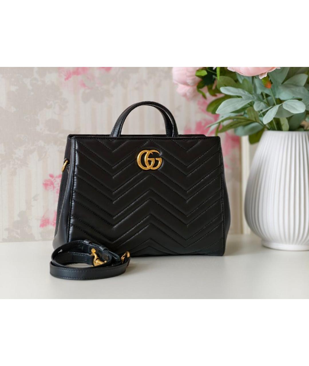 GUCCI Черная кожаная сумка тоут, фото 2