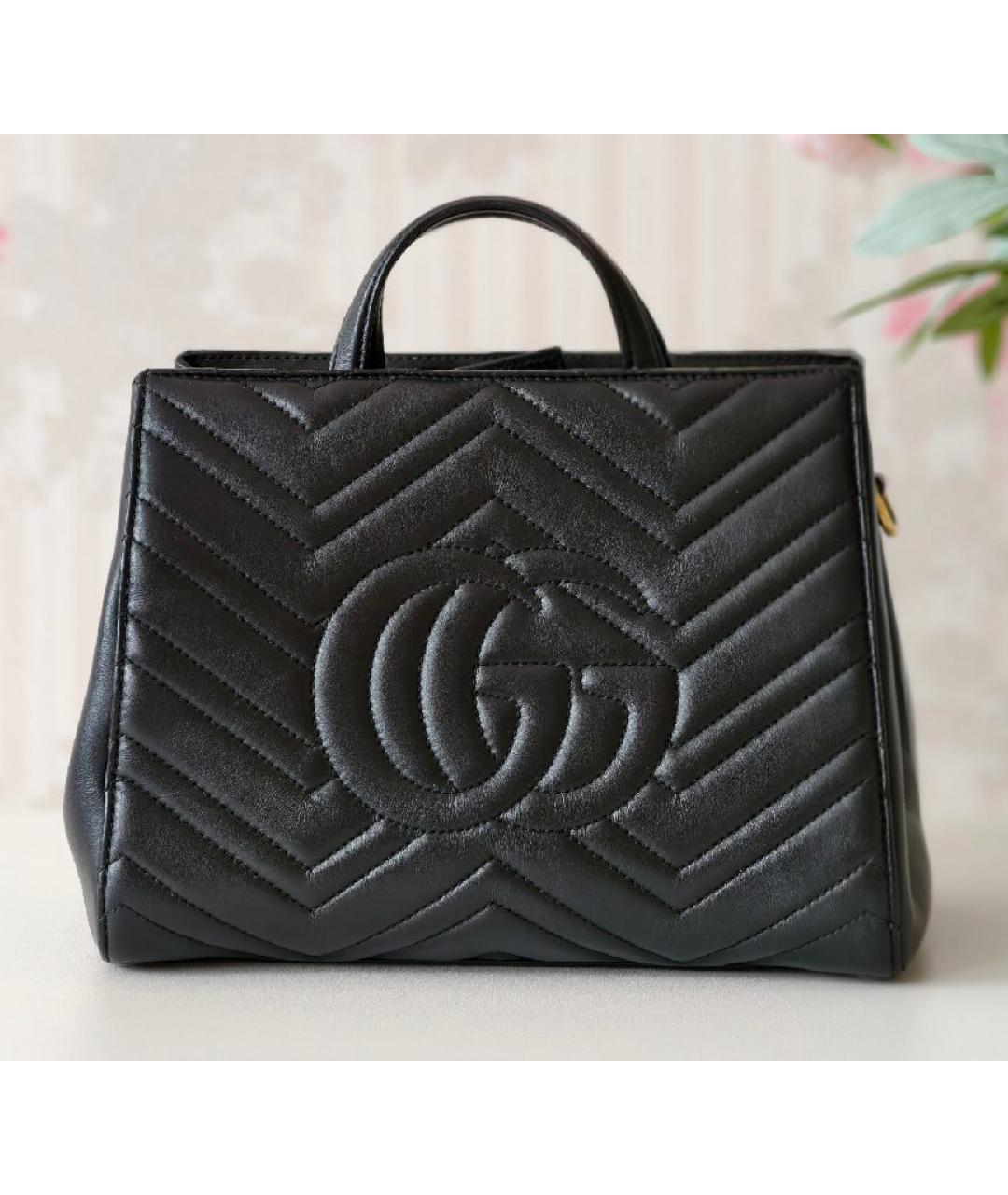 GUCCI Черная кожаная сумка тоут, фото 3