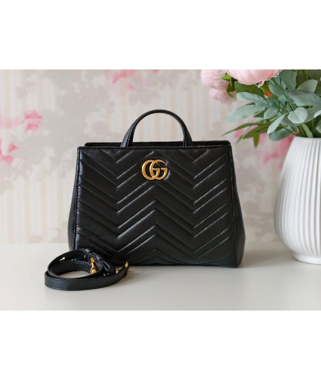 GUCCI Черная кожаная сумка тоут, фото 7