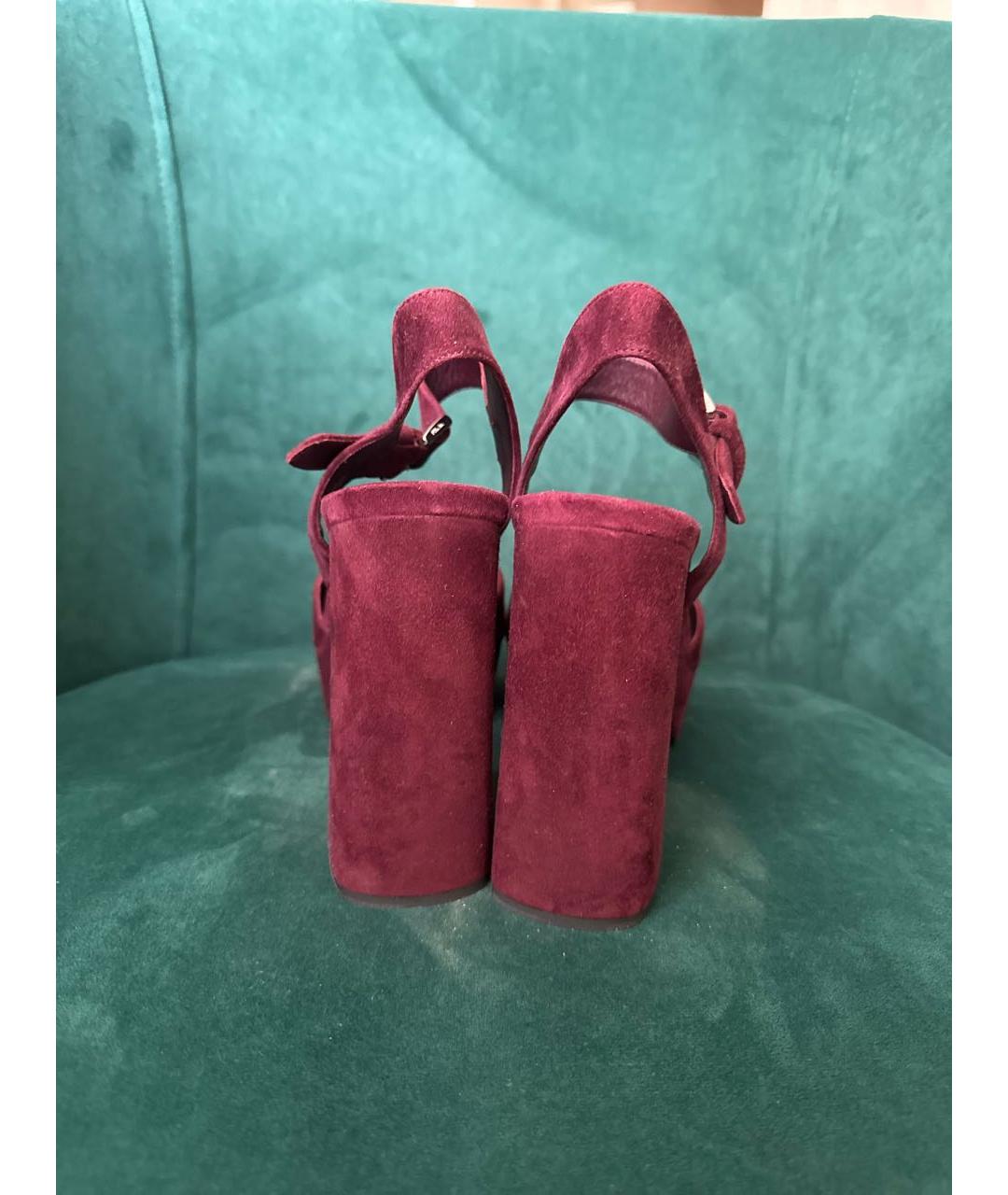 PRADA Бордовые замшевые босоножки, фото 4