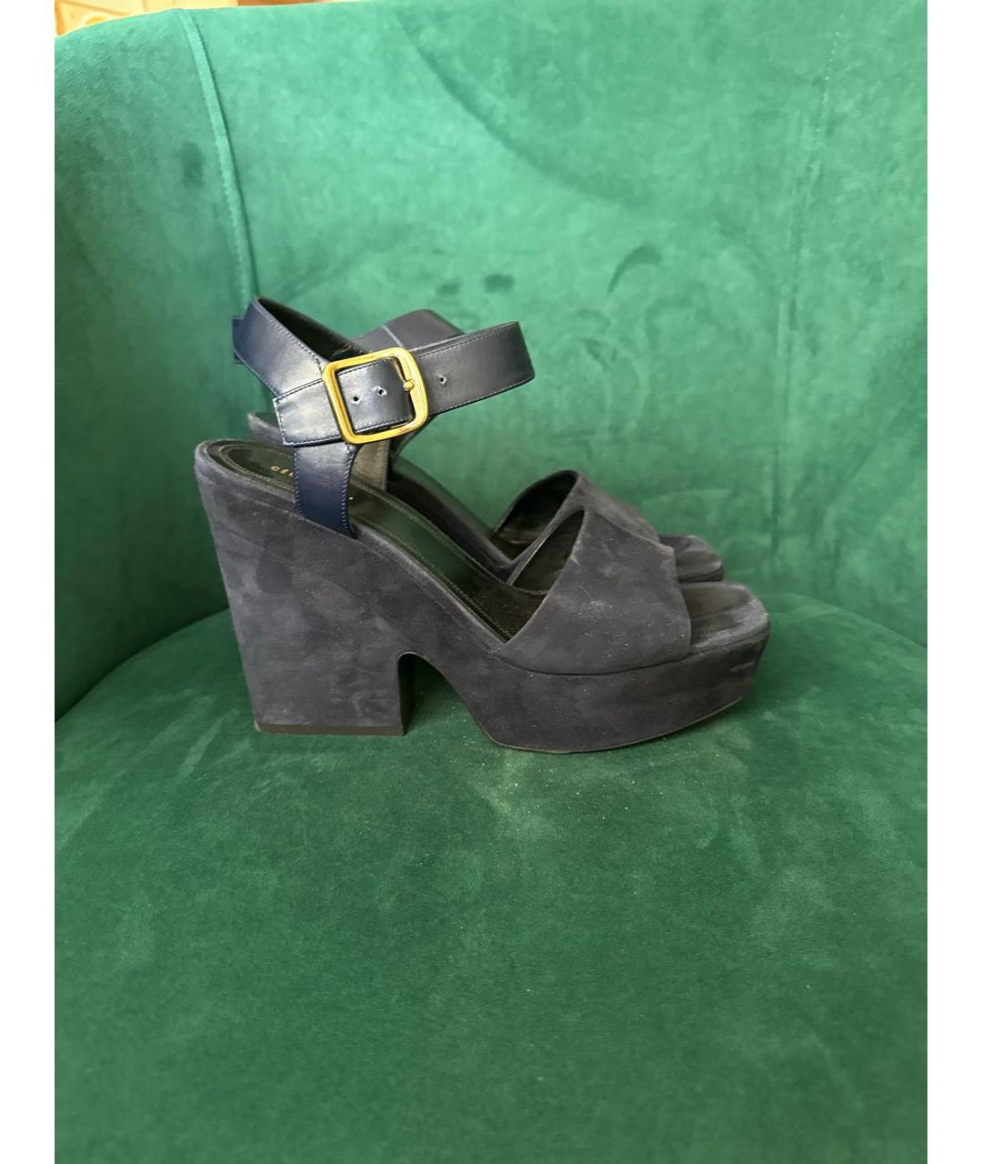 CELINE Антрацитовые замшевые босоножки, фото 5