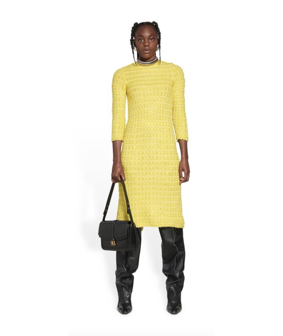 BALENCIAGA Желтое твидовое повседневное платье, фото 2