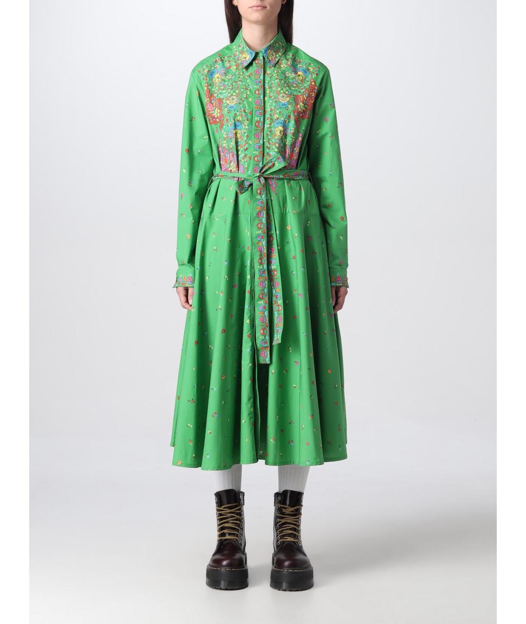 KENZO Зеленые хлопковое повседневное платье, фото 2