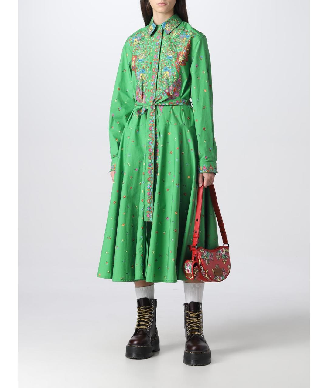 KENZO Зеленые хлопковое повседневное платье, фото 3