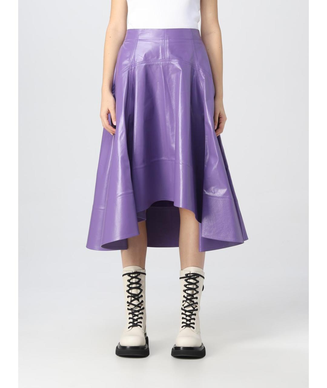 BOTTEGA VENETA Фиолетовая кожаная юбка миди, фото 2