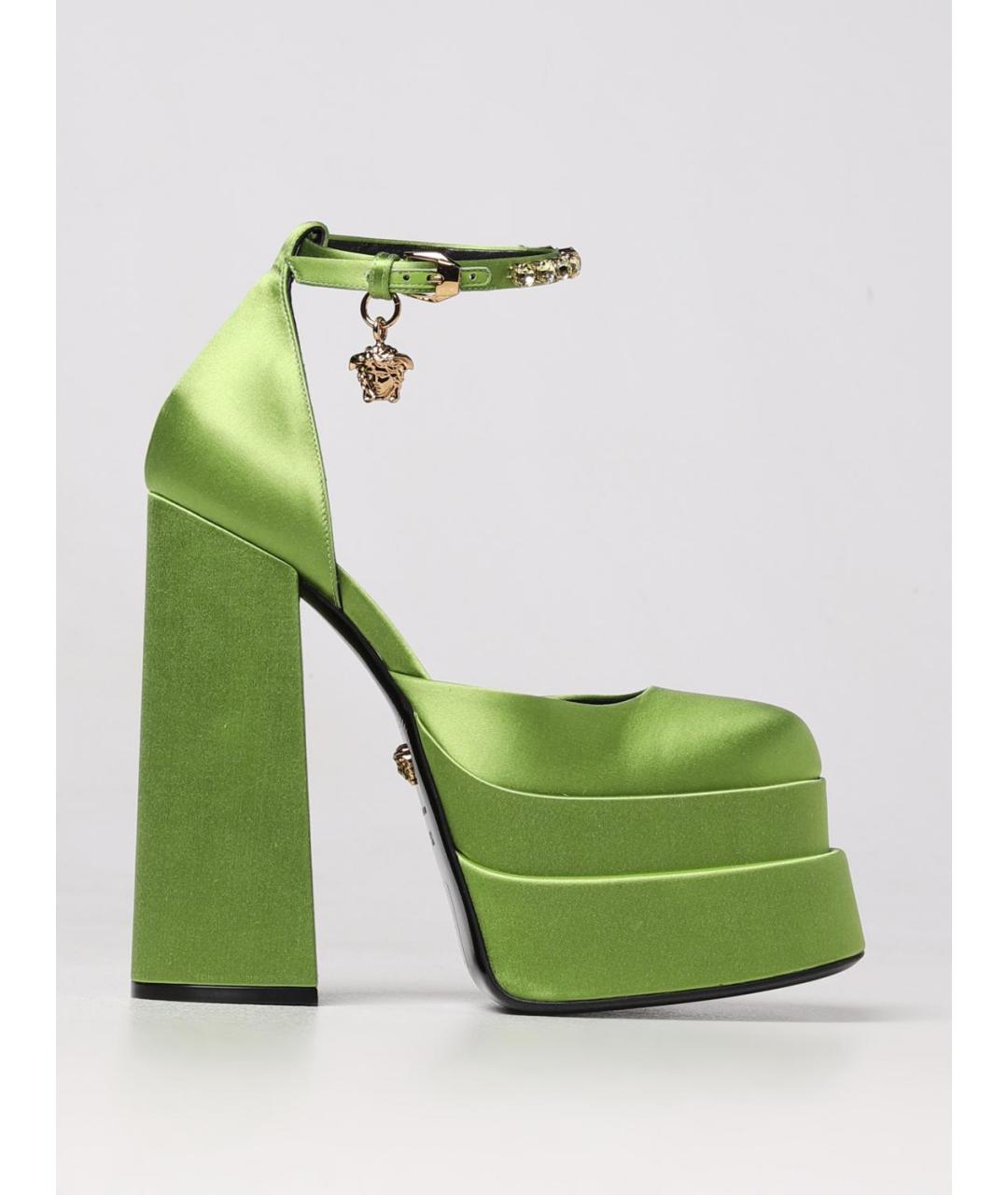 VERSACE Зеленые текстильные туфли, фото 5