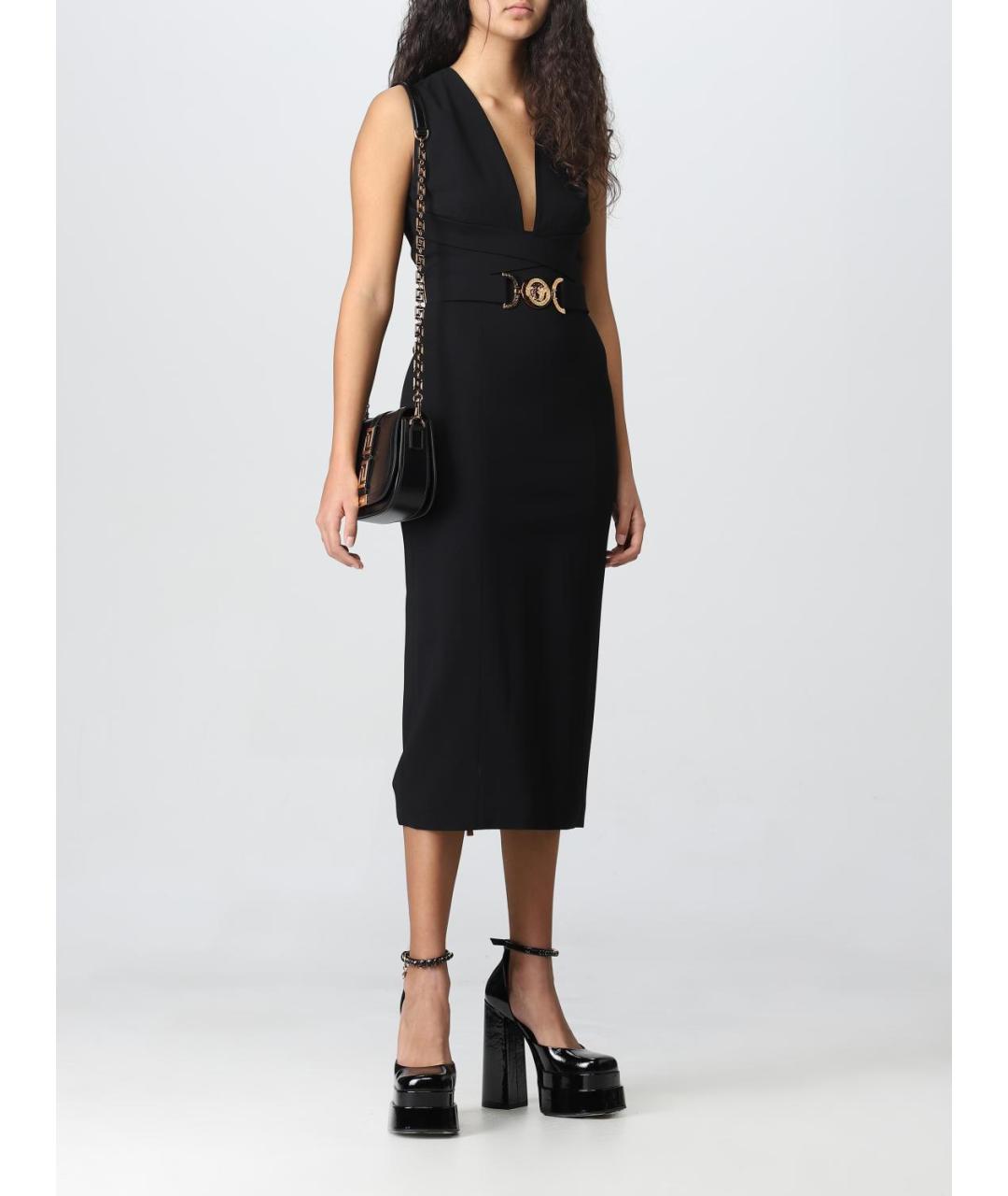 VERSACE Черное вискозное повседневное платье, фото 3