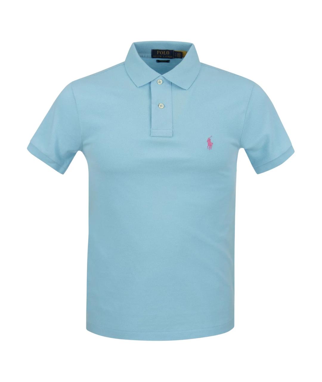 POLO RALPH LAUREN Голубое хлопковое поло с коротким рукавом, фото 1