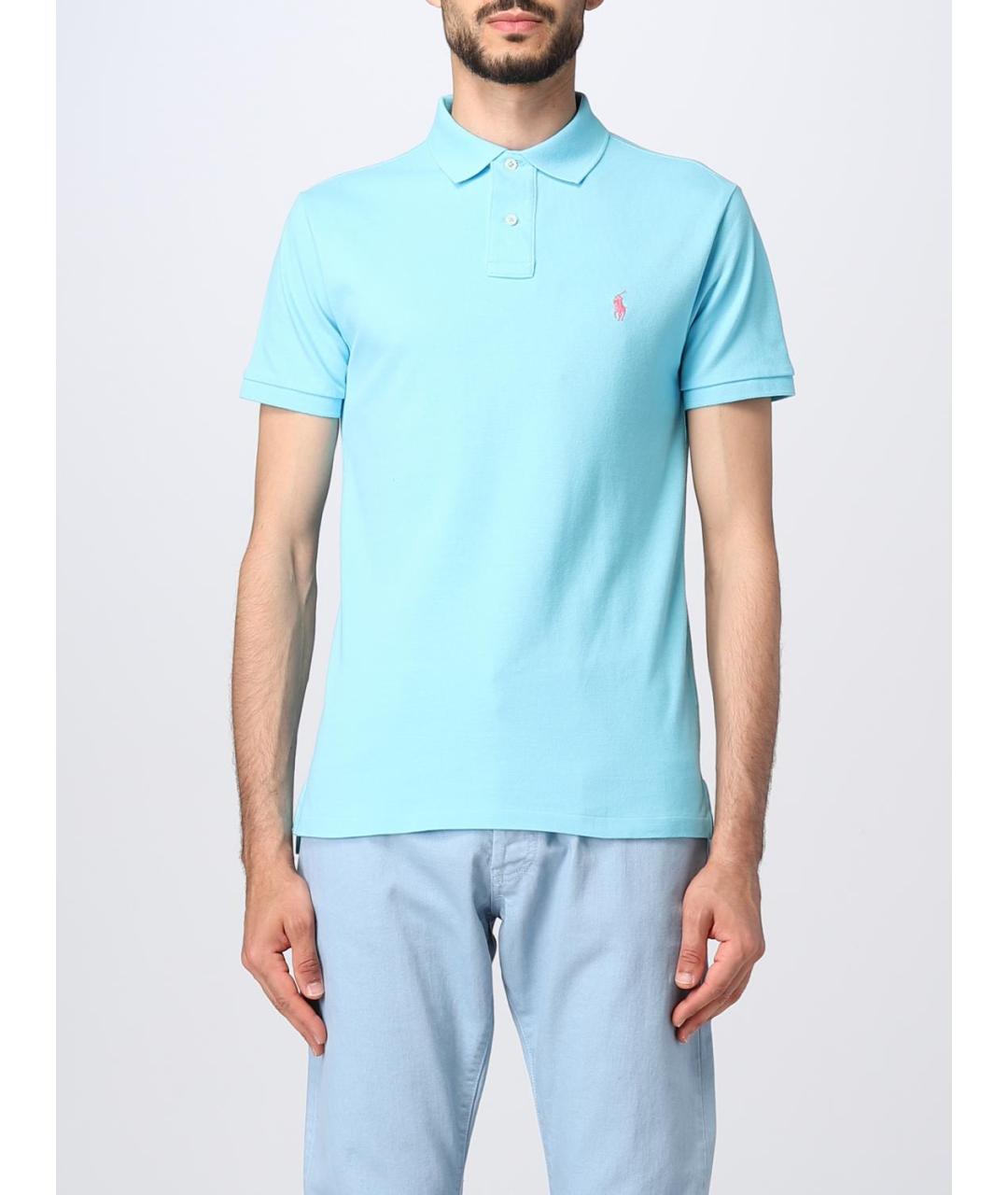 POLO RALPH LAUREN Голубое хлопковое поло с коротким рукавом, фото 2