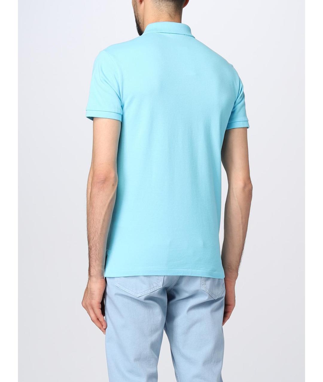 POLO RALPH LAUREN Голубое хлопковое поло с коротким рукавом, фото 3
