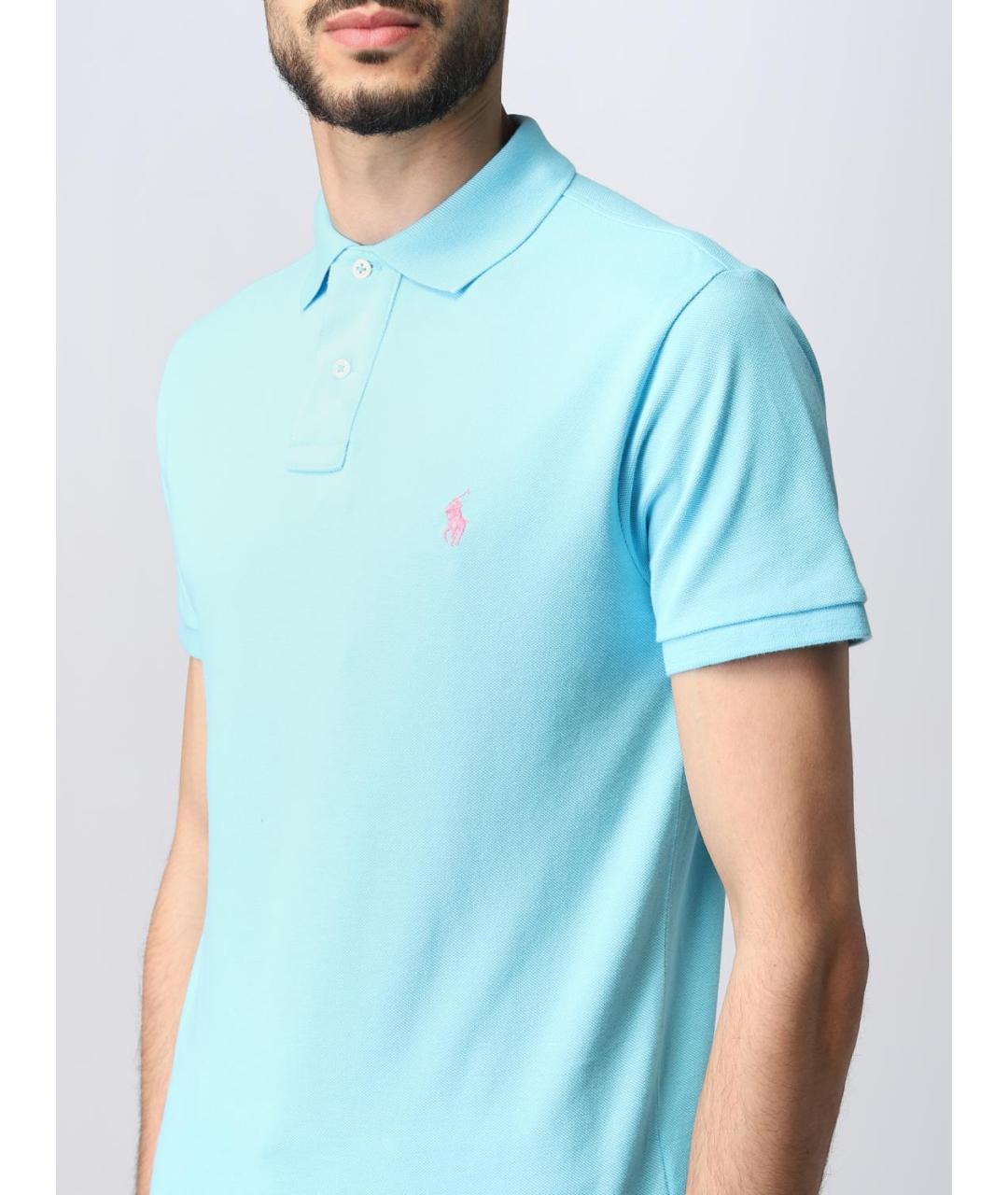 POLO RALPH LAUREN Голубое хлопковое поло с коротким рукавом, фото 4