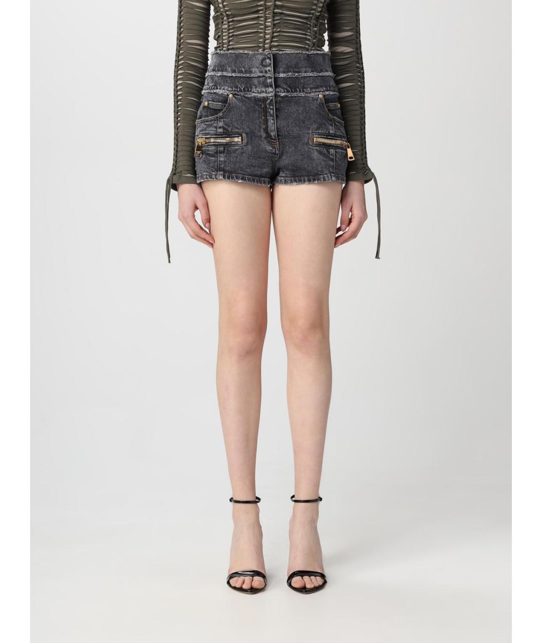 BALMAIN Серые хлопко-эластановые шорты, фото 2