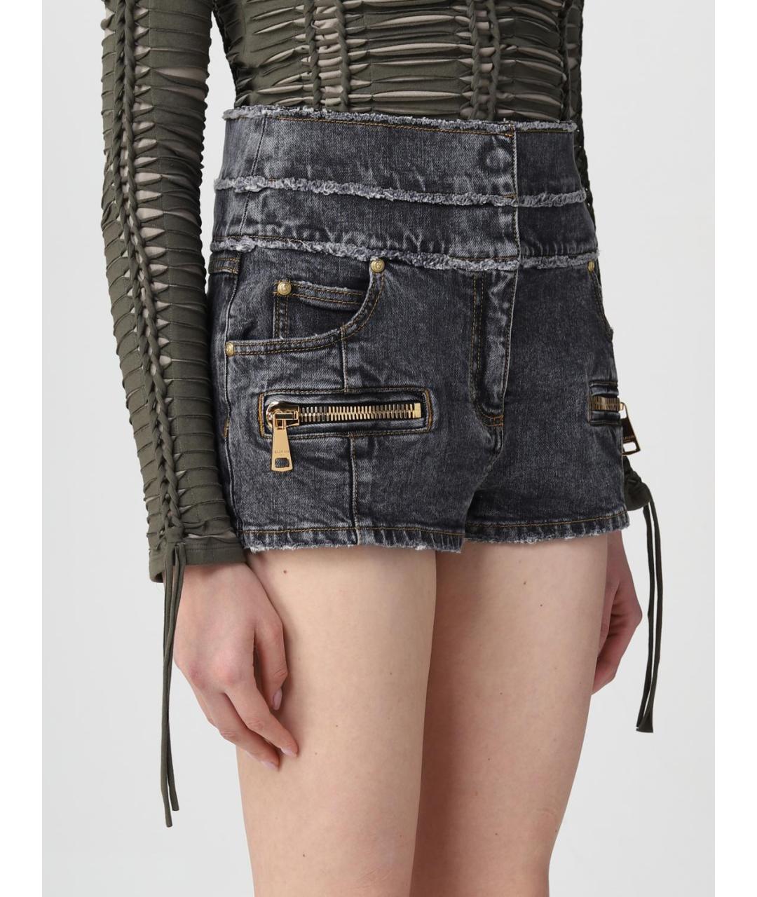 BALMAIN Серые хлопко-эластановые шорты, фото 6