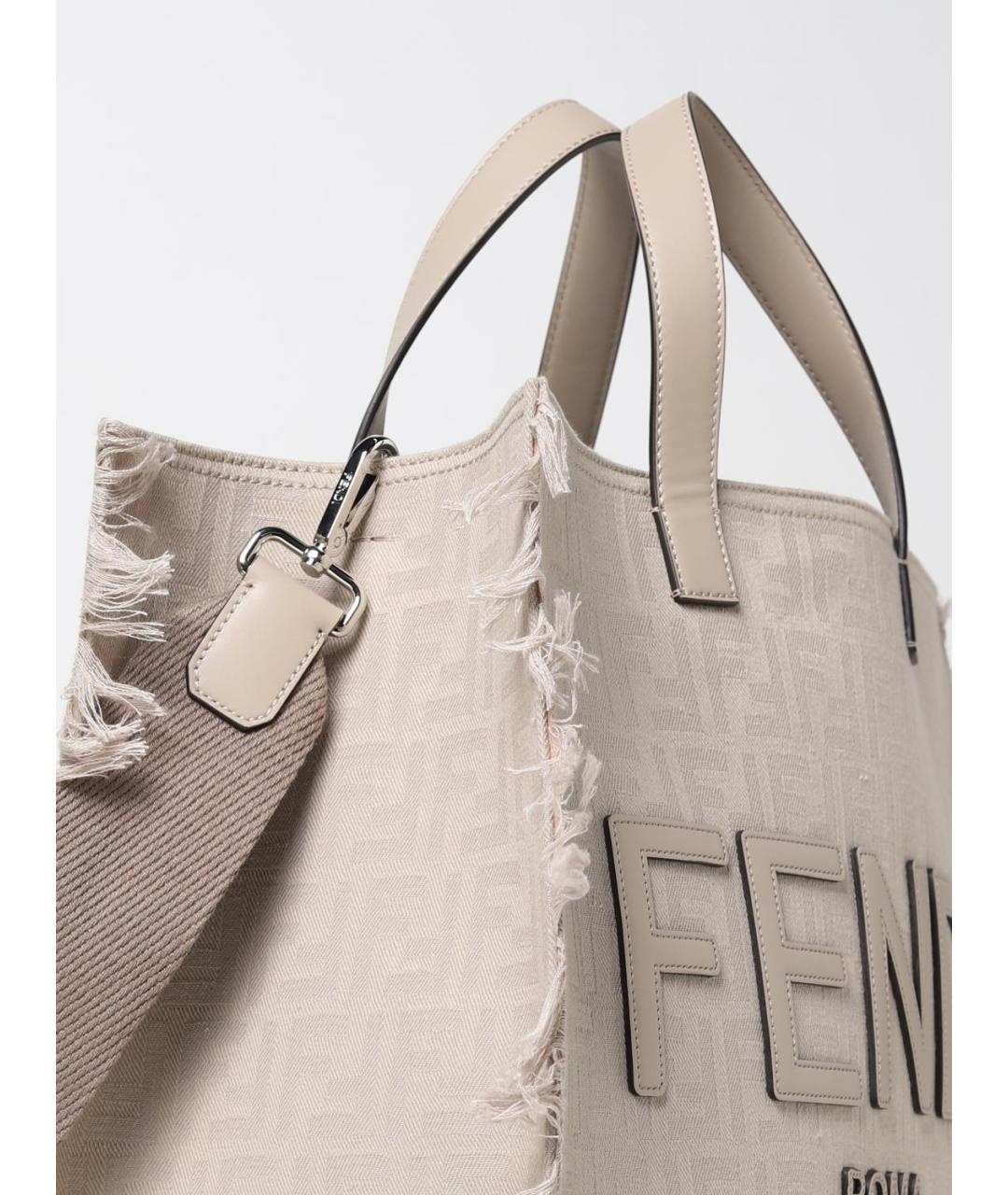 FENDI Бежевая тканевая сумка тоут, фото 3