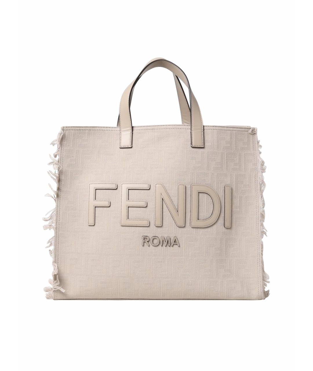 FENDI Бежевая тканевая сумка тоут, фото 1