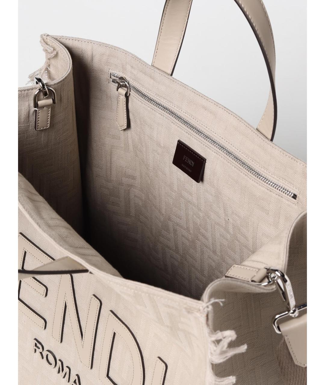 FENDI Бежевая тканевая сумка тоут, фото 4