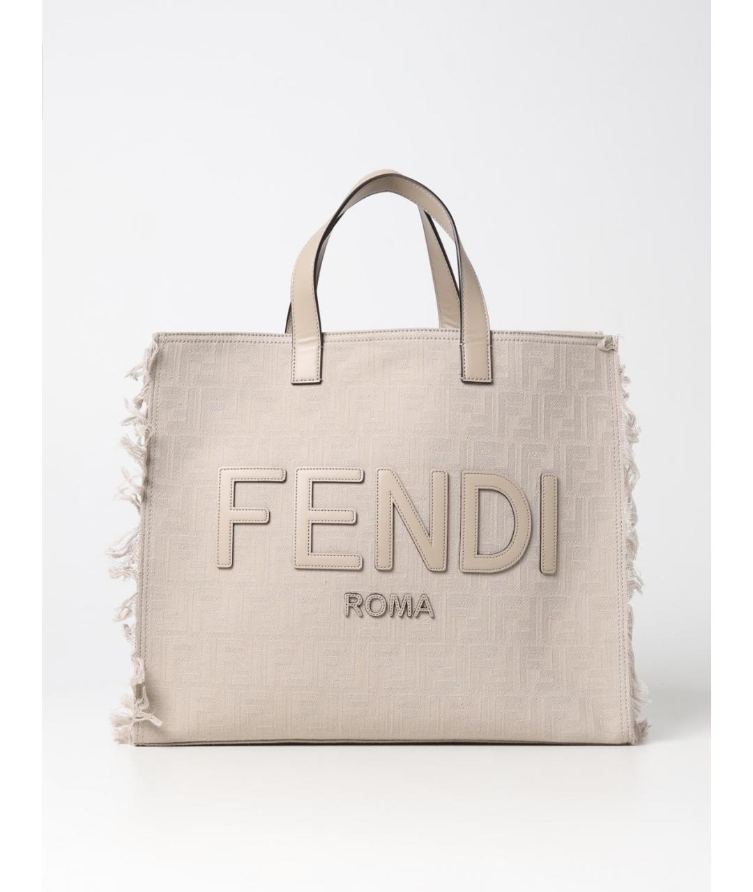 FENDI Бежевая тканевая сумка тоут, фото 5