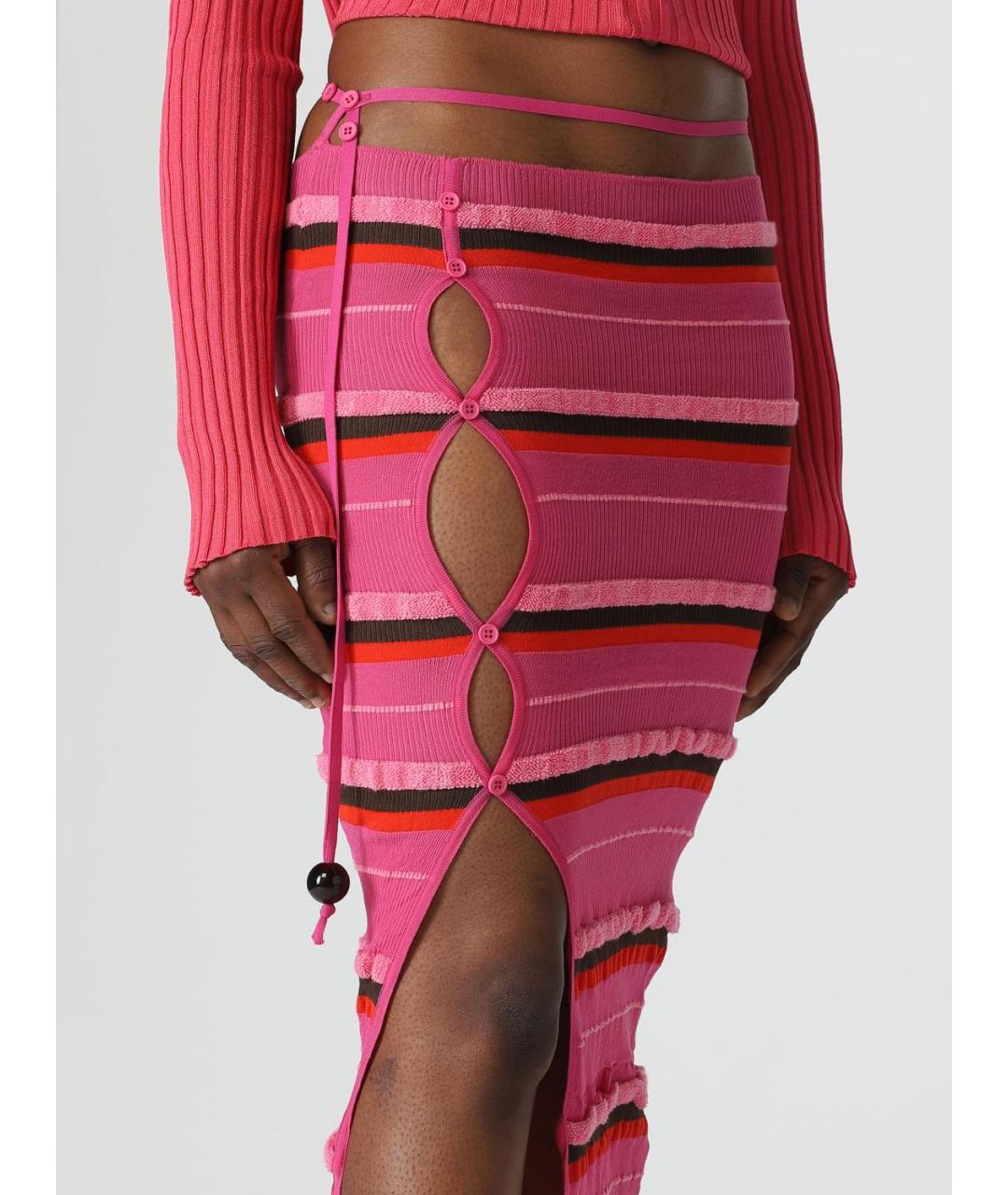JACQUEMUS Розовая синтетическая юбка миди, фото 6