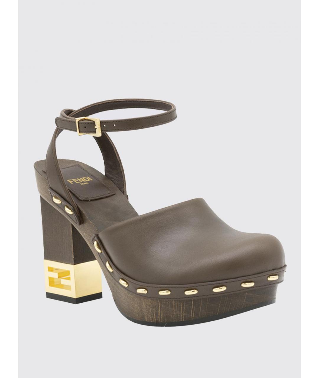 FENDI Коричневые кожаные сабо, фото 2