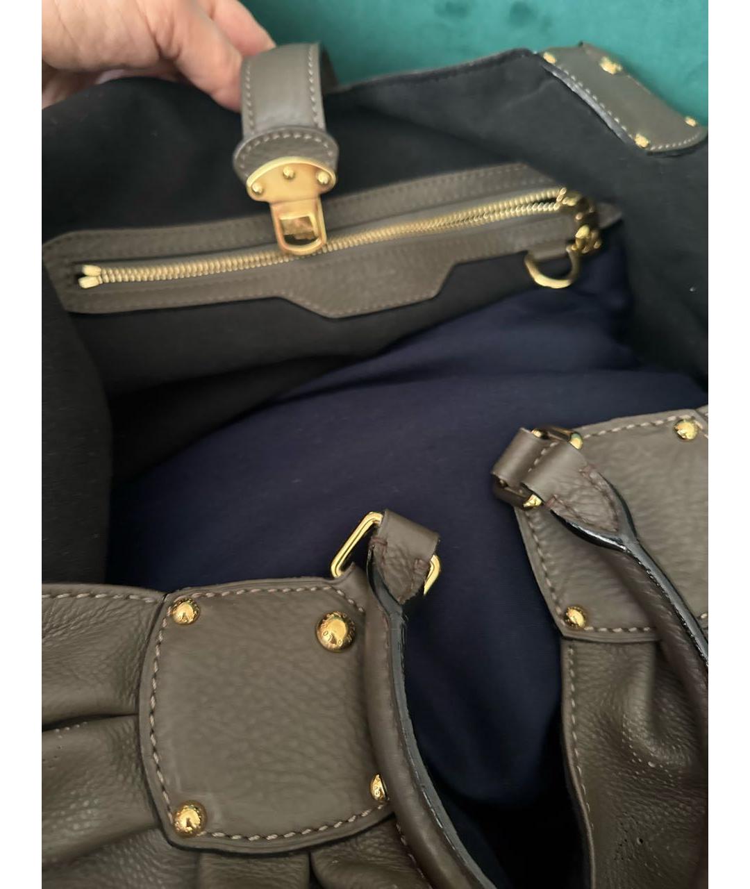 LOUIS VUITTON Хаки кожаная сумка тоут, фото 4