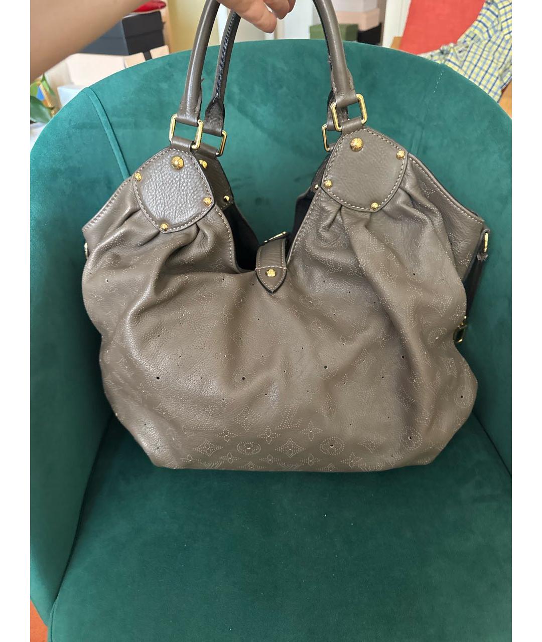 LOUIS VUITTON Хаки кожаная сумка тоут, фото 3