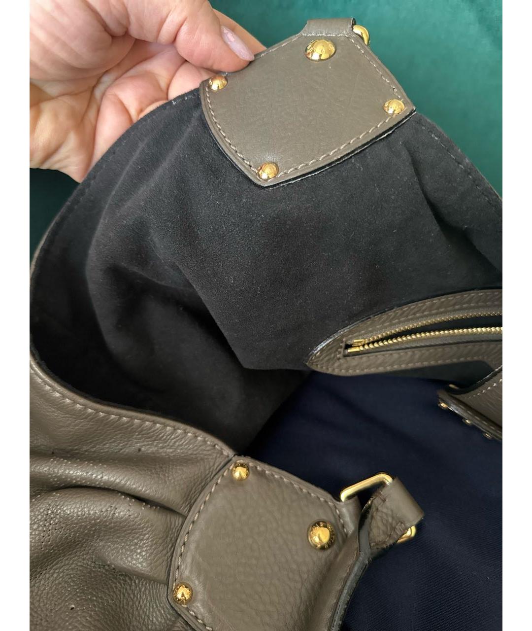 LOUIS VUITTON Хаки кожаная сумка тоут, фото 7