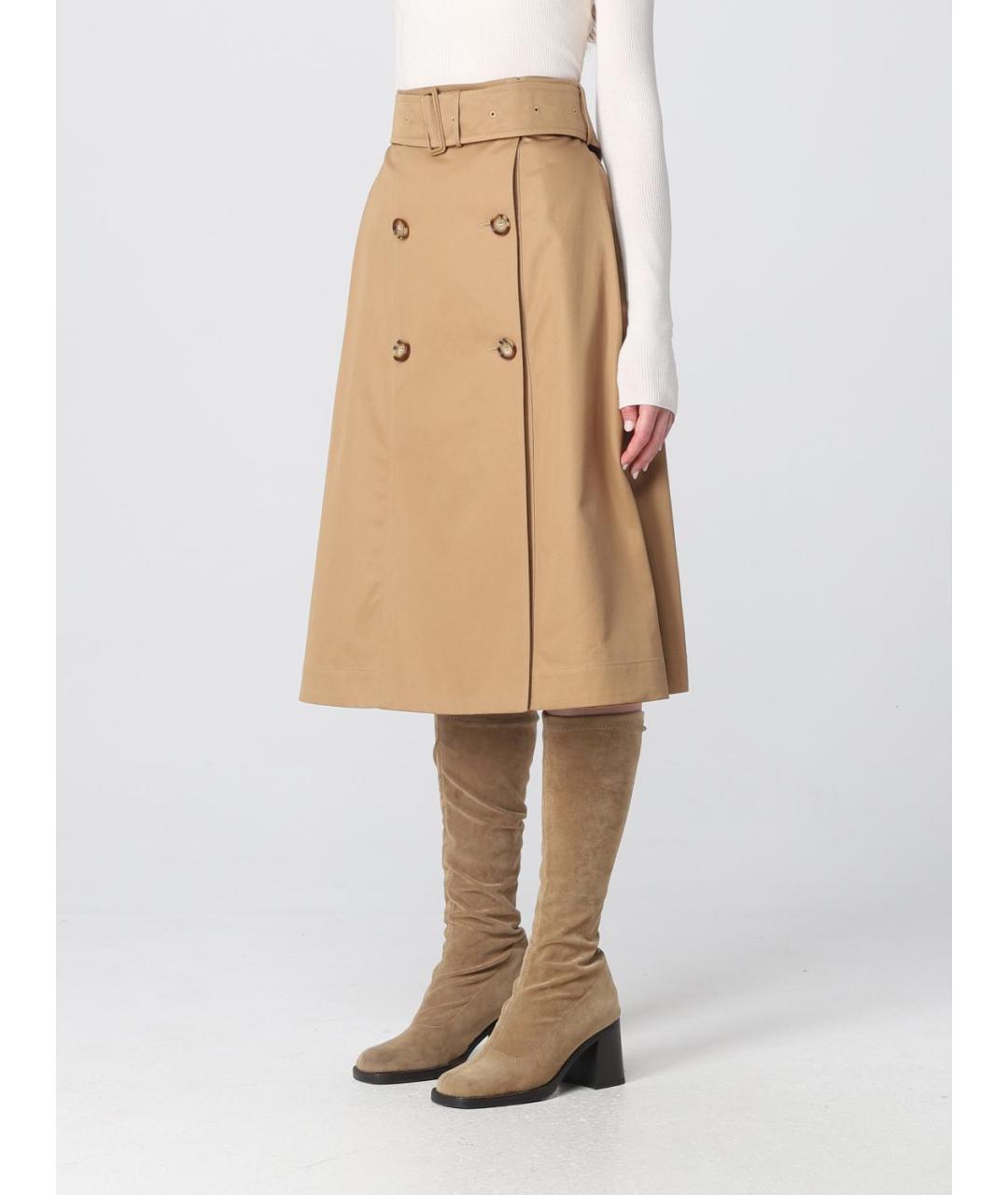BURBERRY Бежевая хлопковая юбка миди, фото 4