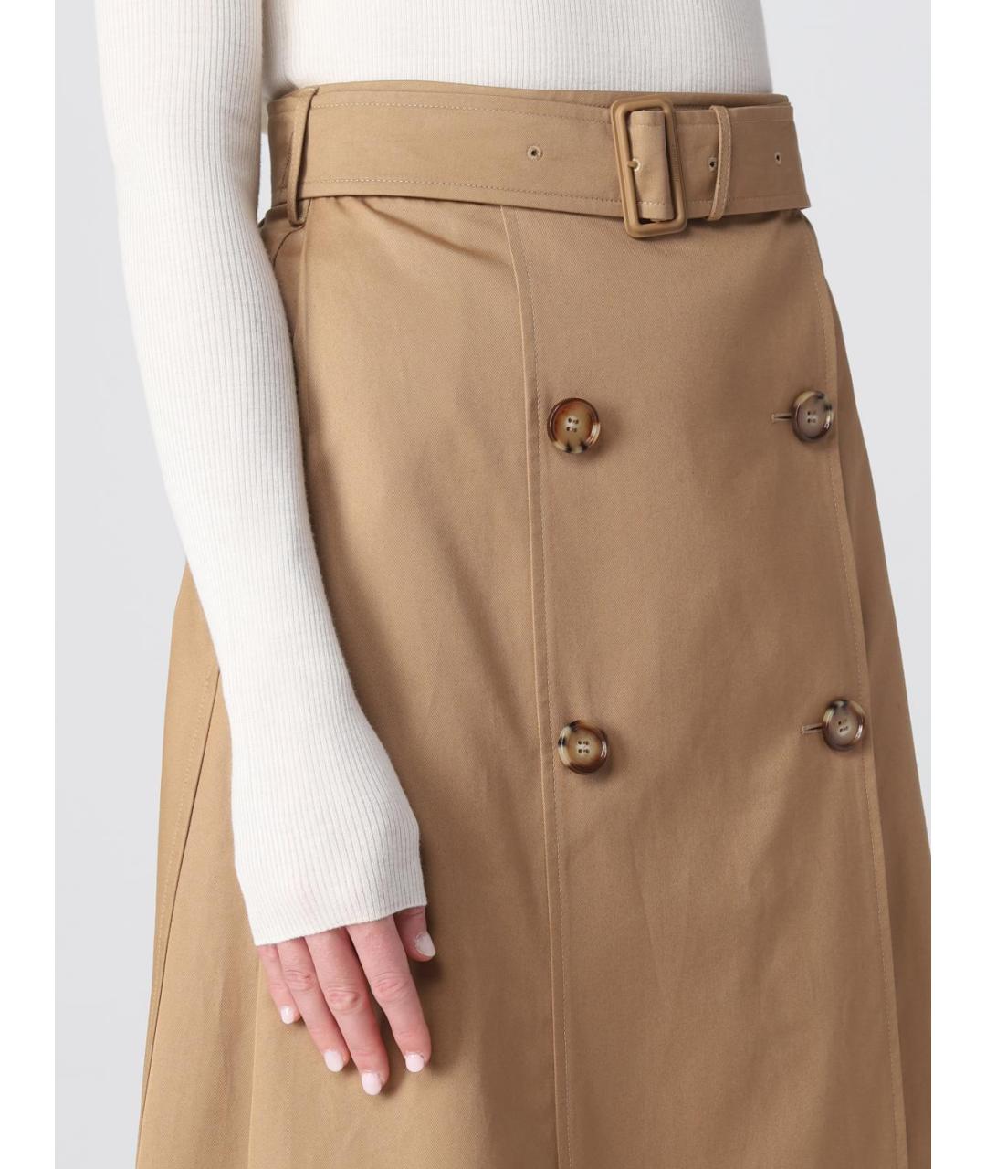 BURBERRY Бежевая хлопковая юбка миди, фото 5