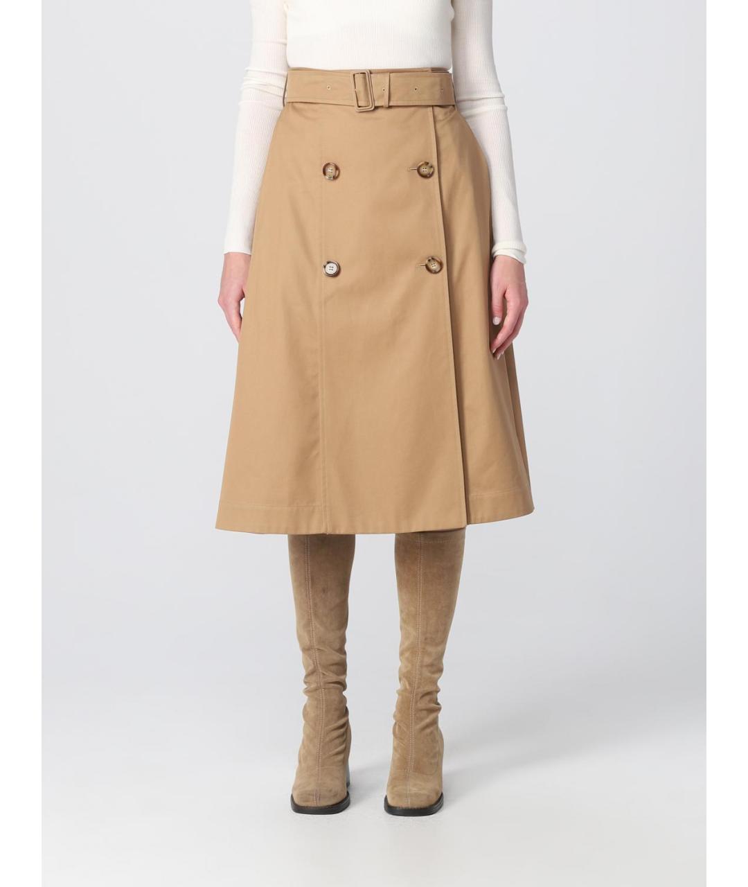 BURBERRY Бежевая хлопковая юбка миди, фото 2