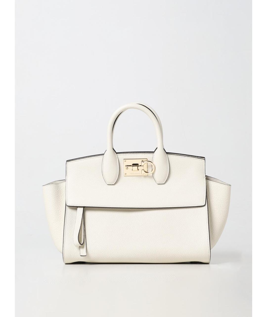 FERRAGAMO Белая кожаная сумка тоут, фото 5
