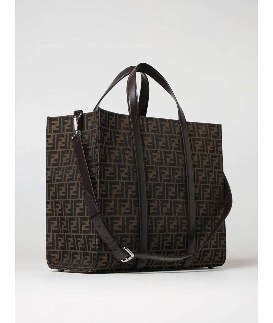FENDI Коричневая жаккардовая сумка тоут, фото 3