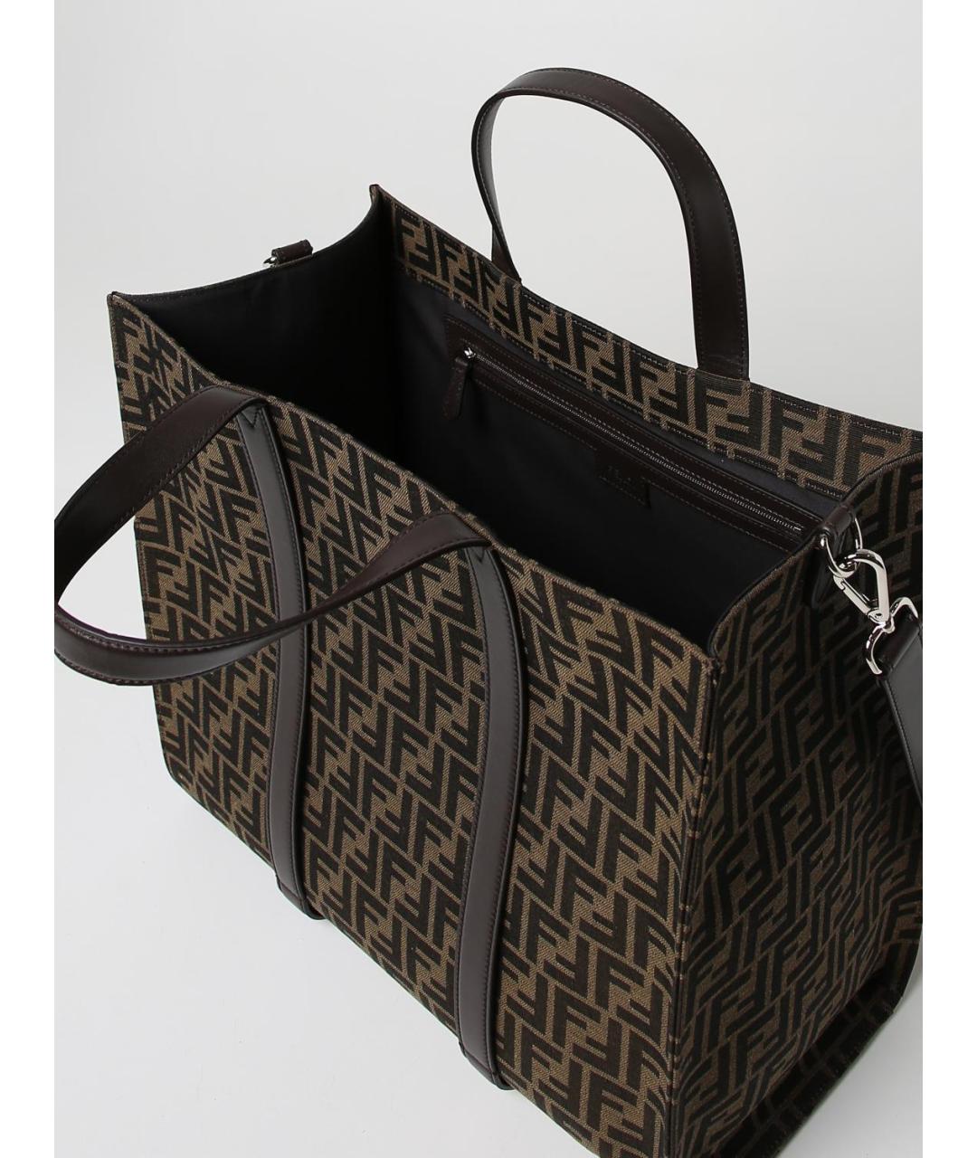 FENDI Коричневая жаккардовая сумка тоут, фото 5