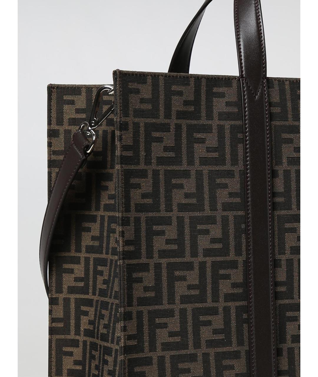 FENDI Коричневая жаккардовая сумка тоут, фото 4