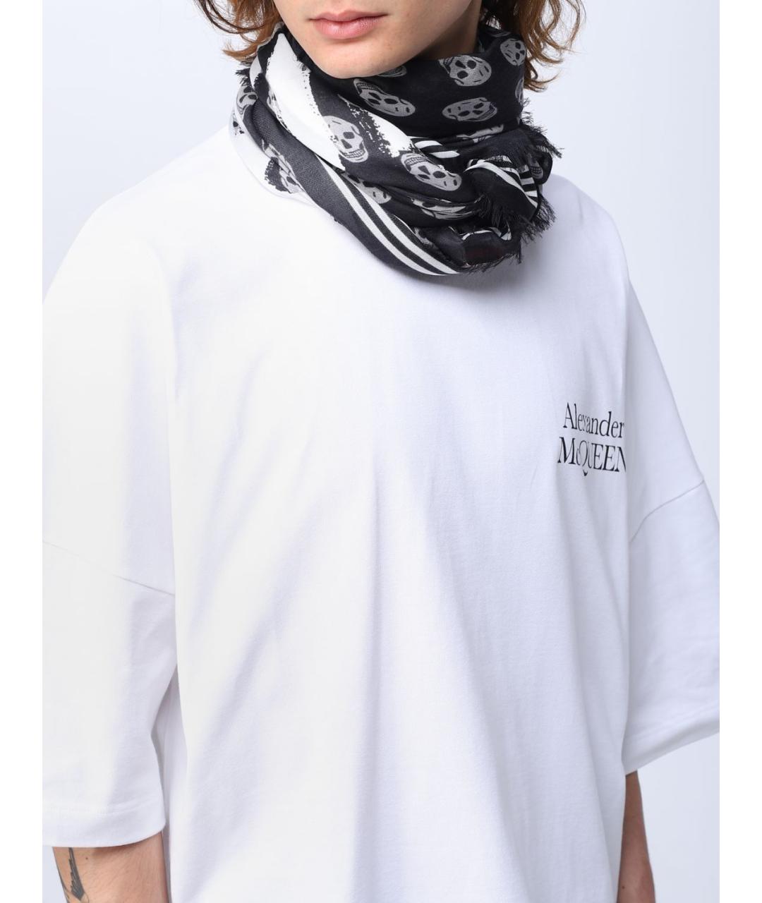 ALEXANDER MCQUEEN Черный шелковый шарф, фото 2