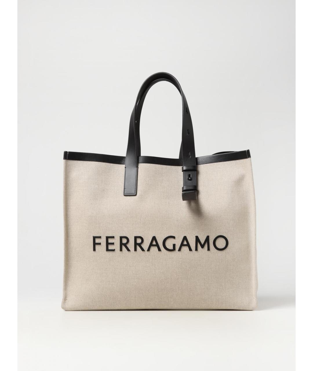FERRAGAMO Бежевая тканевая сумка тоут, фото 6