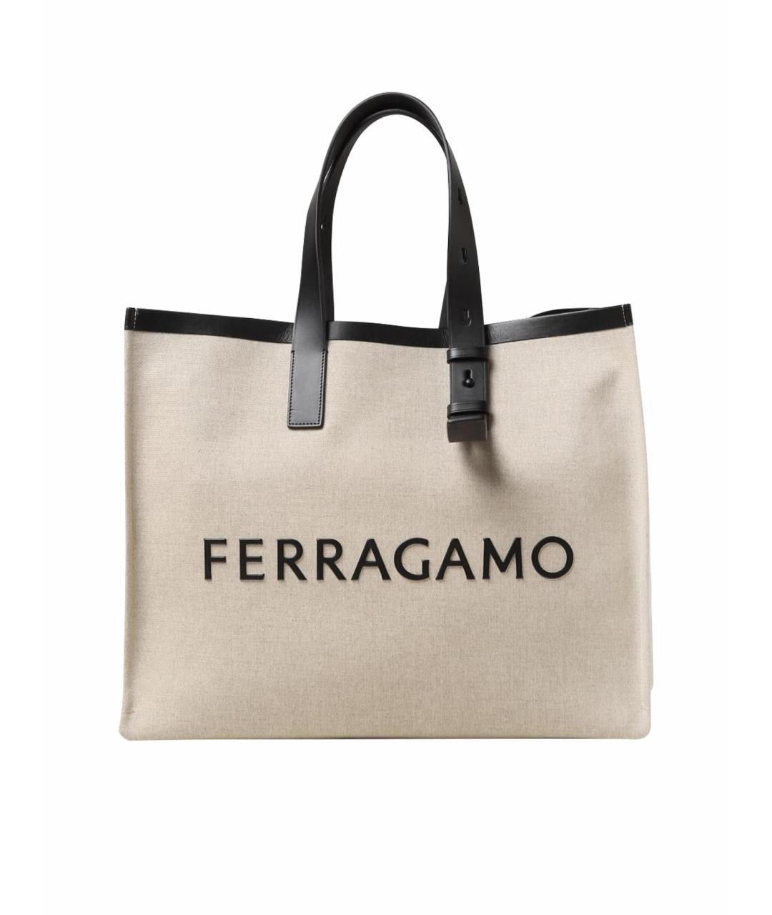FERRAGAMO Бежевая тканевая сумка тоут, фото 1