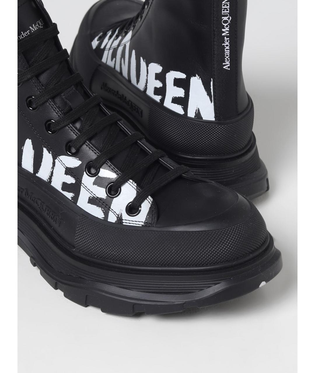 ALEXANDER MCQUEEN Черные кожаные высокие ботинки, фото 4