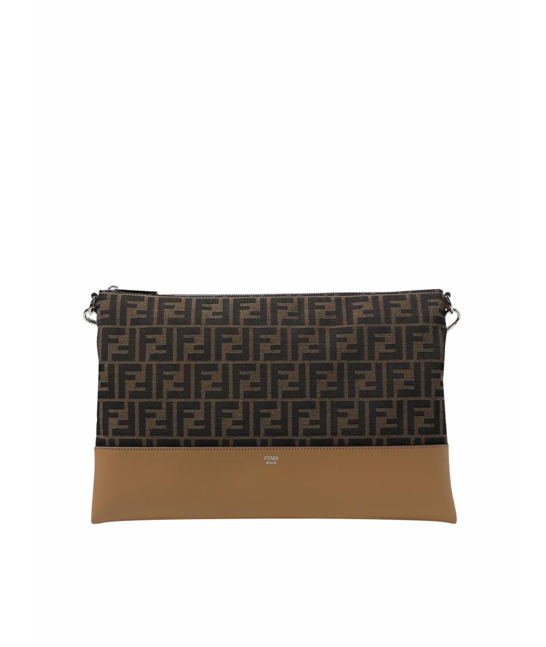 FENDI Коричневая жаккардовая папка для документов, фото 1